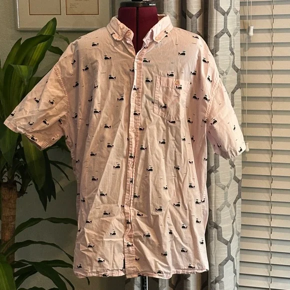 Men's Pink Whale Print Button Down Shirt - Picture 1 of 3